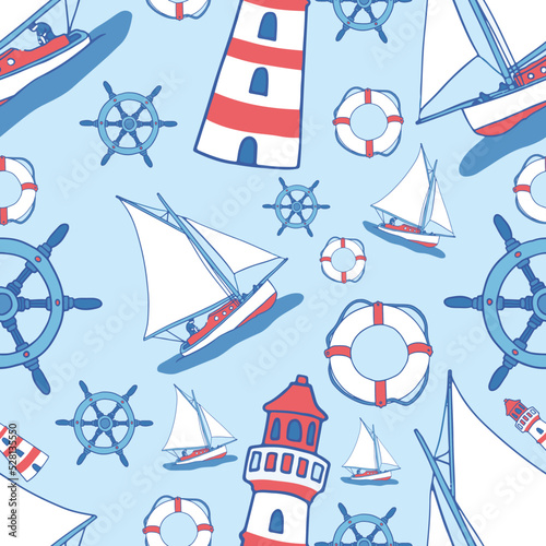 Surface design boats old watercraft seamless pattern