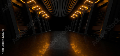 Slika na platnu Sci Fy neon lamps in a dark corridor