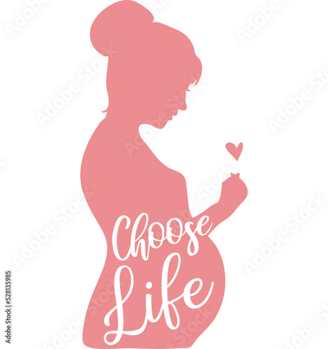 Pregnant woman looking at the heart. Choose Life. Save the Babies photo