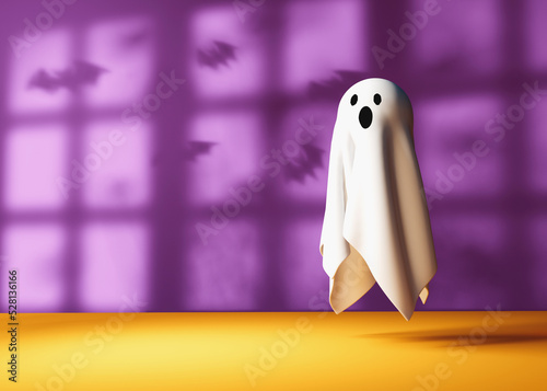 Halloween white spooky ghost with shadow - 3D render photo