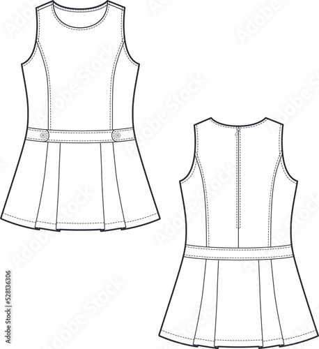 Technical Drawing of a Sleeveless Women Blouse with Hooks with a Zipper on the Back. Womens Vintage Peplum Blouse Top Shirts. Round neck.