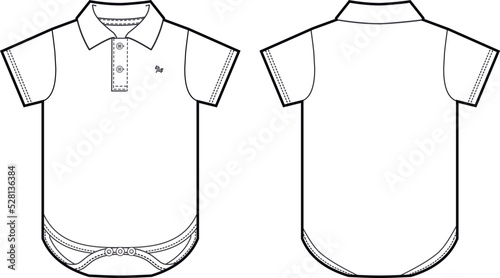 Newborn fashion technical drawing. Baby bodysuits. Polo neck