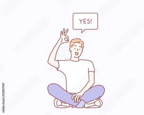 man is showing a gesture Okay. Hand drawn style vector design illustrations.