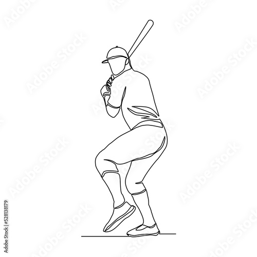  Continuous single one line art drawing of baseball player american cricket man player vector illustration photo