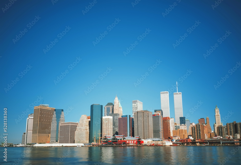 World Trade Center Twin Towers and lower Manhattan skyline, New York, USA