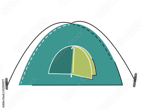 Camping classic house concept isolated on white. Tourist dome design. Tent for outdoor activities and adventure hiking and sports tourism season. Journey in nature. Hand drawn flat vector illustration
