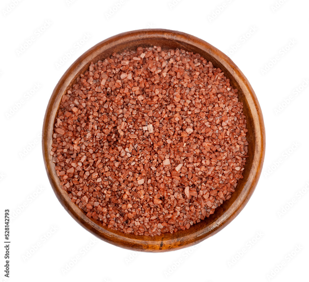 Hawaiian red salt in bowl flat lay isolated Hawaiian red salt in bowl flat lay isolated