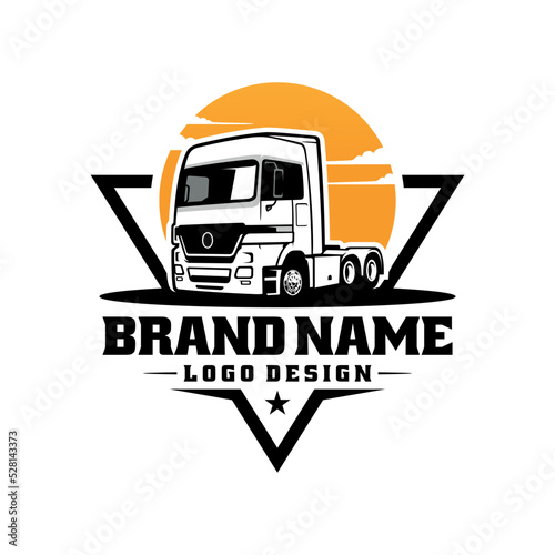 Trucking company badge logo, semi truck logo, 18 wheeler ready made logo template