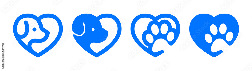 Dog Love Heart with cute puppy face and dog paw vector illustration set in blue color. Best used for pet care, pet-friendly logo.
Dog Love Heart with cute puppy face and dog paw vector illustration set in blue color. Best used for pet care, pet-friendly logo.