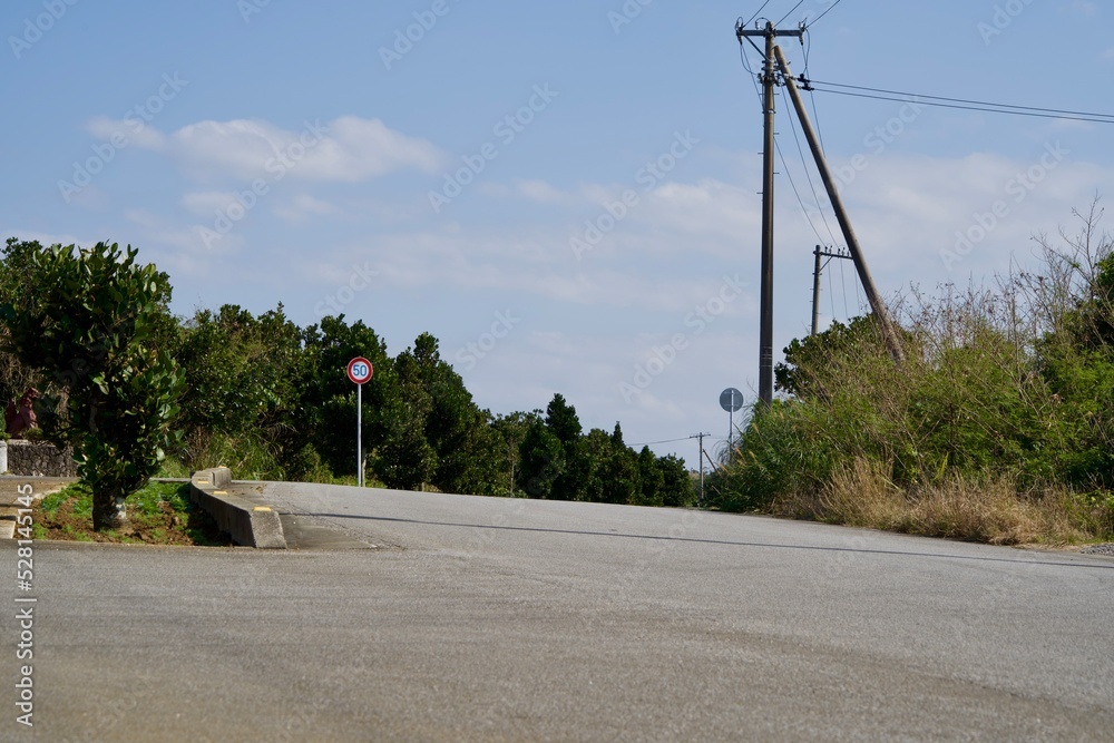 Curved asphalt road in Miyako Island