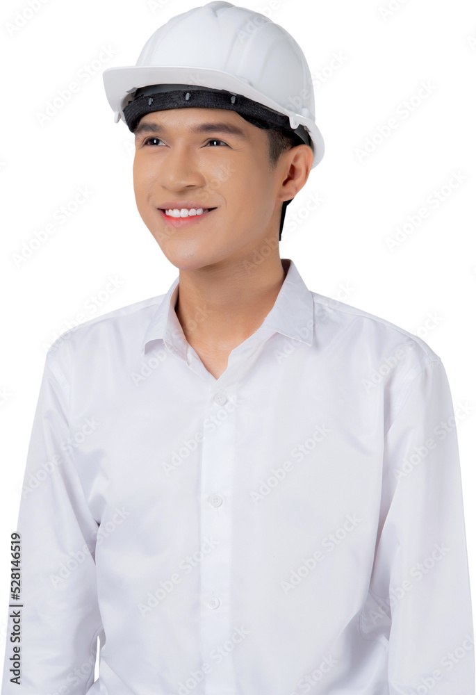 Portrait young asian man is engineer wearing helmet standing and smiling with confident transparent, handsome male is architect or contractor, worker or labor, industrial concept. Portrait young asian man is engineer wearing helmet standing and smiling with confident transparent, handsome male is architect or contractor, worker or labor, industrial concept.