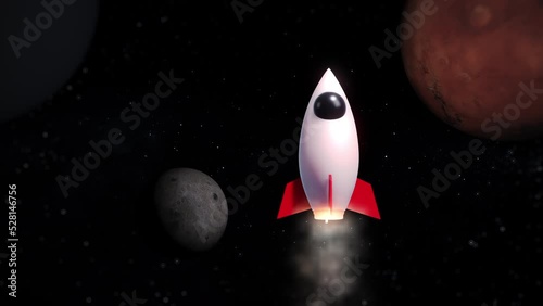 Seamless Loop 3D Render Space Traveler Rocket Jet Flying On Star Field Galaxy Space 3D Illustration