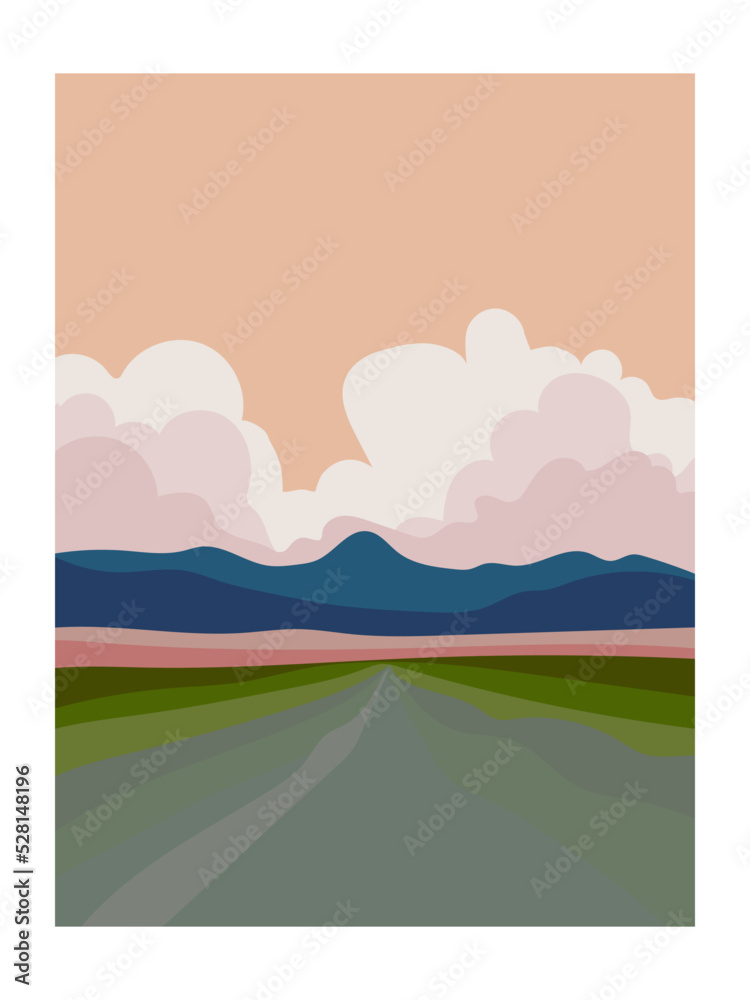 Beautiful mountain landscape silhouettes vector illustration background.