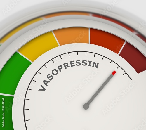 Abstract meter with scale reading low level of vasopressin or argipressin. 3D render photo