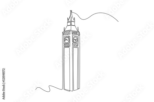 Continuous one line drawing big ben clock in London. Landmark concept.  Single line draw design vector graphic illustration. photo