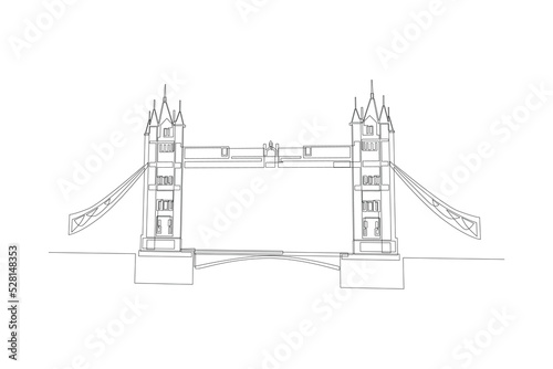 Continuous one line drawing Tower Bridge in London. Landmark concept. Single line draw design vector graphic illustration.