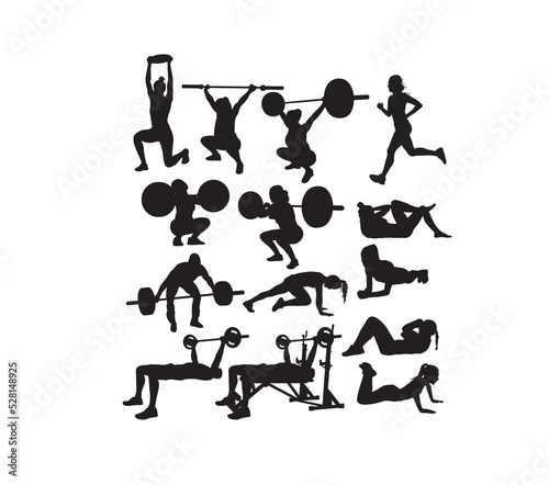 Sport Silhouette of weightlifting and Gym, art vector design
