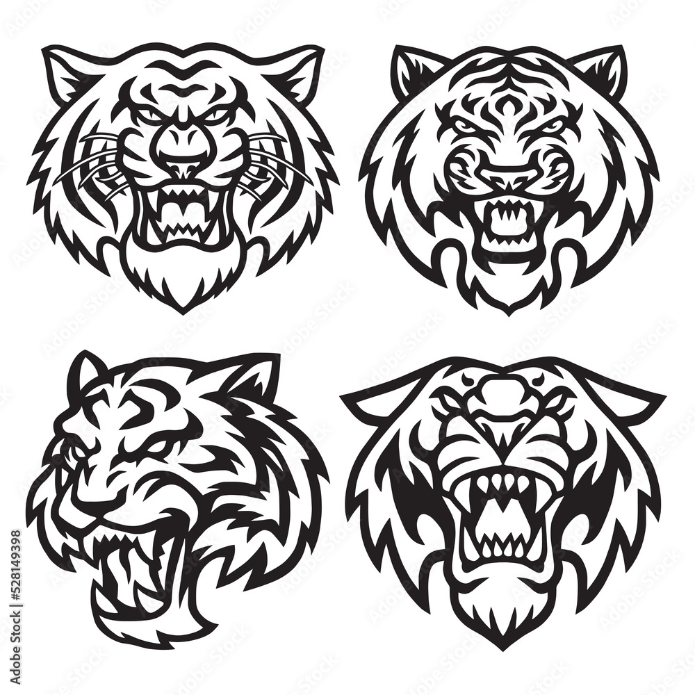 Tiger Head Logo Set Collection Design Icon Illustration 