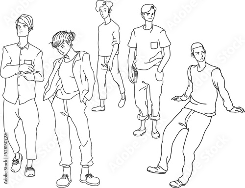 Teenagers people youngsters minimal hand drawing with different poses