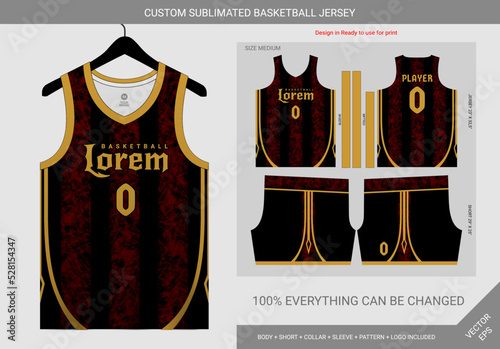 abstract black red and gold basketball jersey template
