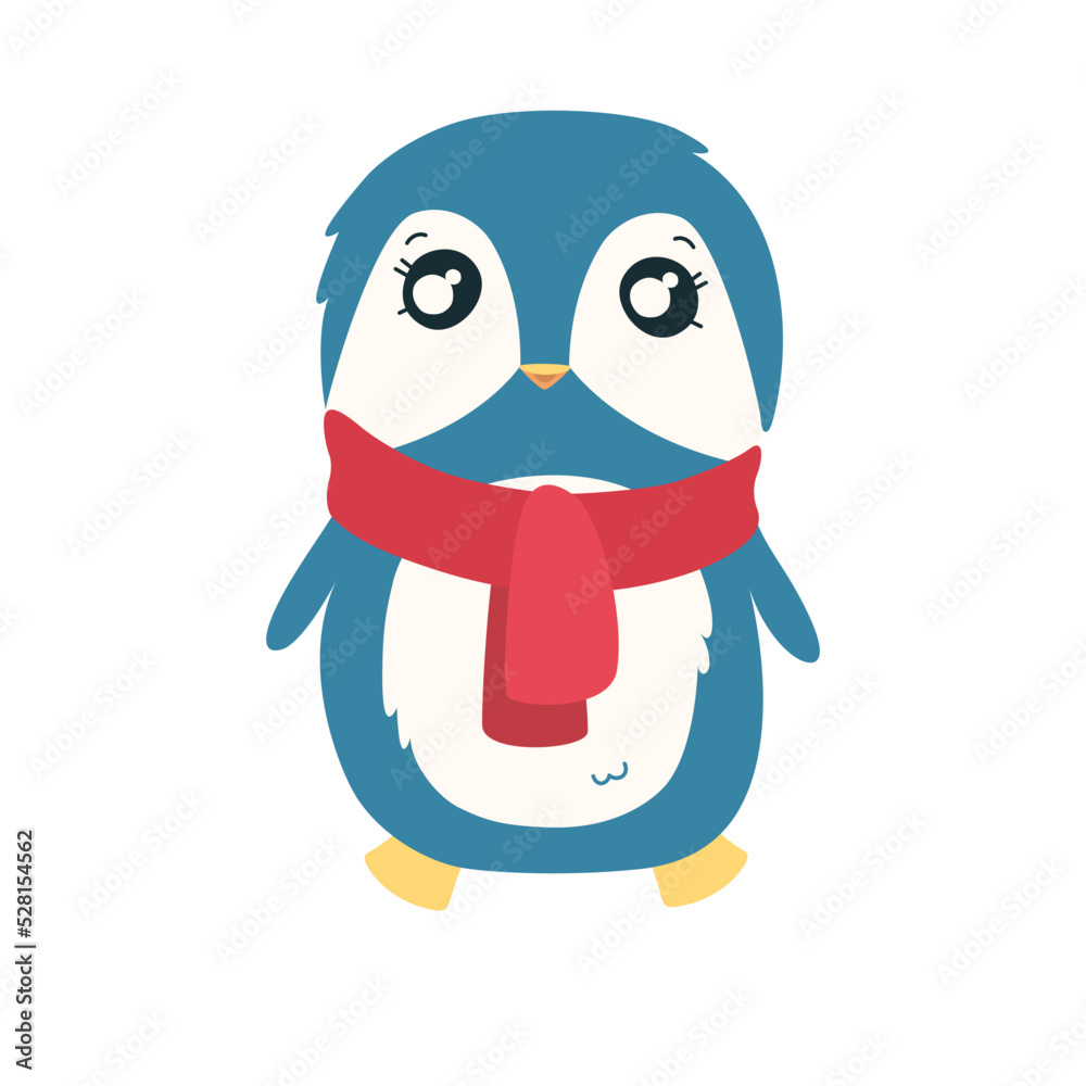 Obraz premium Penguin in red scarf. Cute Christmas penguin character. Vector illustration isolated in white background