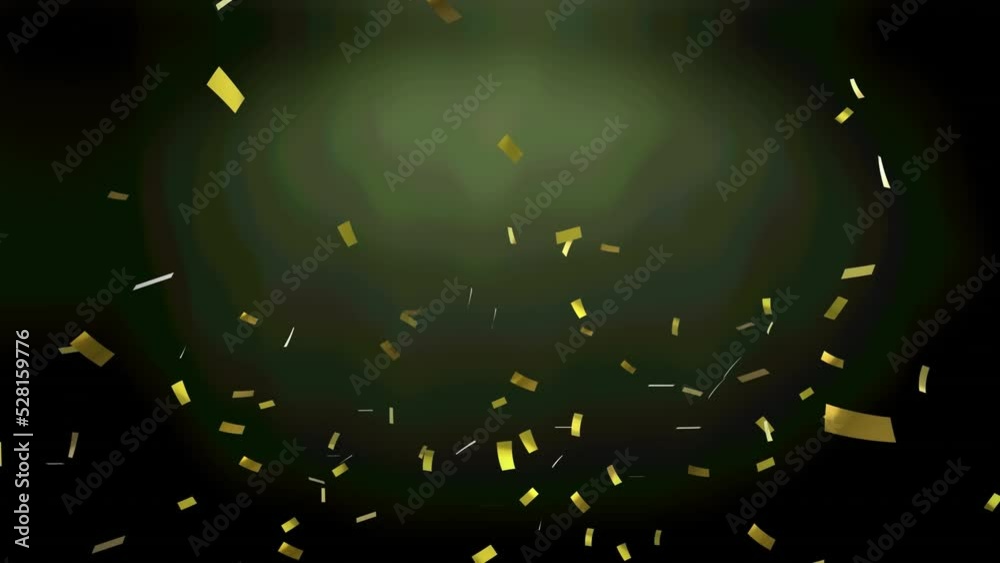 Animation of gold confetti over green background Animation of gold confetti over green background