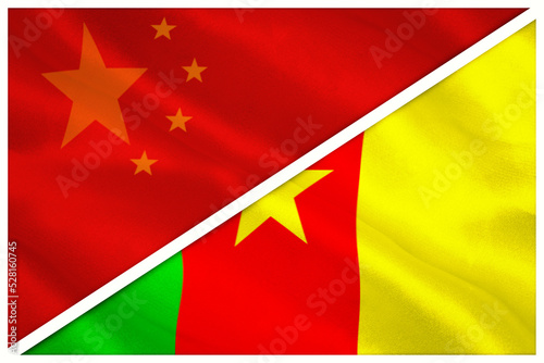 Close-up of Chinese and Cameroon flags