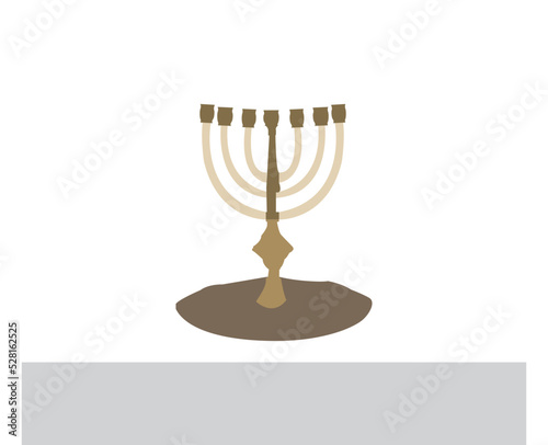 Happy Hanukkah, Jewish Festival of Lights scene with people, happy families with children. Happy Hanukkah lettering in Hebrew. Original Hebrew font logo with Hanukkah menorah (candelabra) for postcard