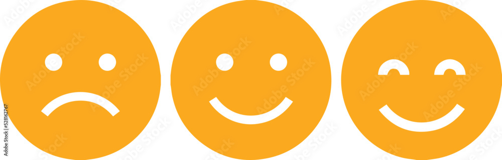New Emojis list. yellow face icon set. Modern Emoticons Set. Different Reactions design. smile yellow icon design