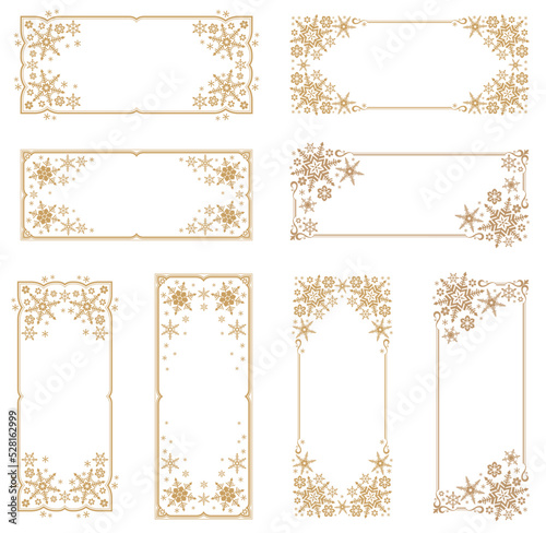 Decorative frame with snowflake theme.Decorative frame with winter theme.a horizontally elongated banner.a vertically elongated banner.a banner that is good to use as a title.a title frame that is goo