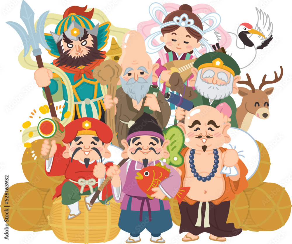 Obraz premium 七福神の集合イラスト