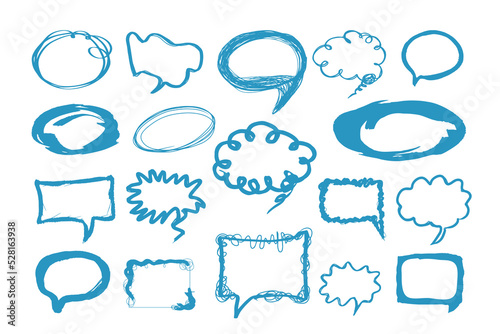 Set of various hand drawn doodle speech bubbles. Abstract speech bubble shape isolated on white background.