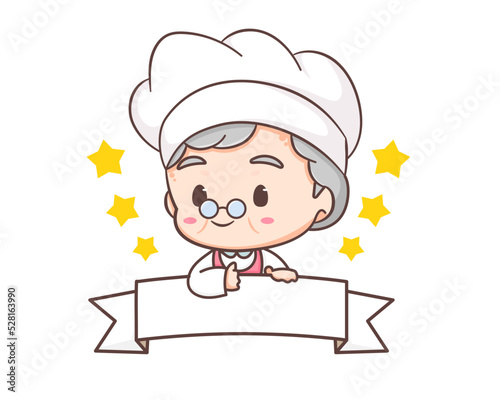 Cute grandmother chef cartoon. Grandma cooking logo vector art. People Food Icon Concept. restaurant and homemade culinary logo