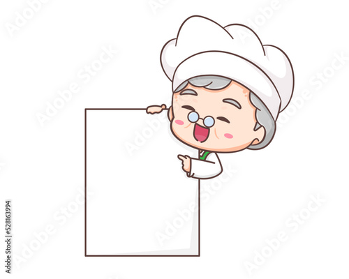 Cute grandmother chef cartoon. Grandma cooking logo vector art. People Food Icon Concept. restaurant and homemade culinary logo