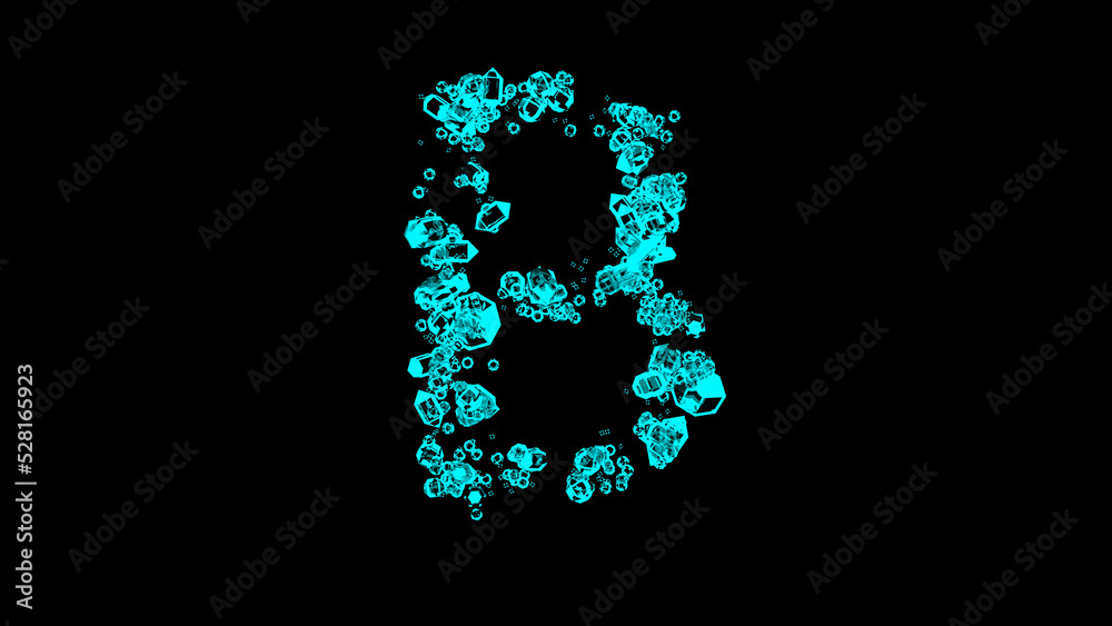 blue cartoon jewellery finest brilliants font - letter B, isolated - object 3D illustration