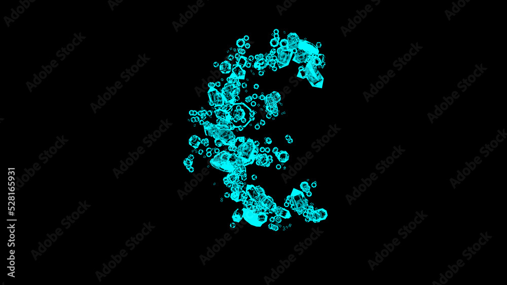 blue cartoon jewelry transparent diamonds alphabet - euro sign, isolated - object 3D illustration