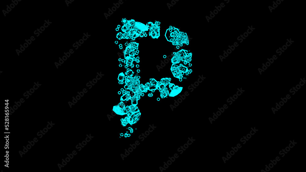 blue cartoon bijouterie transparent diamonds alphabet - letter P, isolated - object 3D illustration