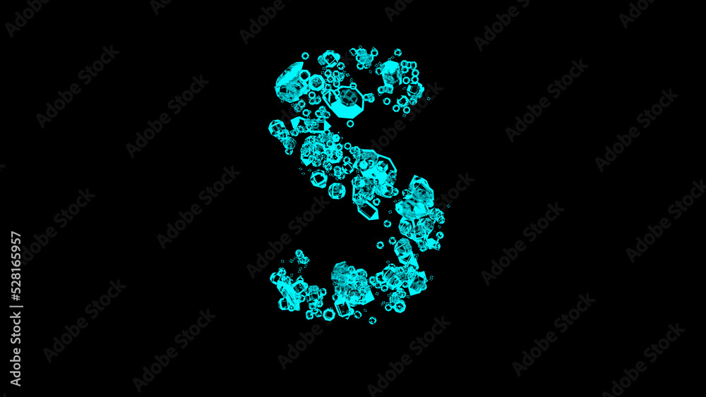 blue cartoon bijouterie finest brilliants alphabet - letter S, isolated - object 3D rendering