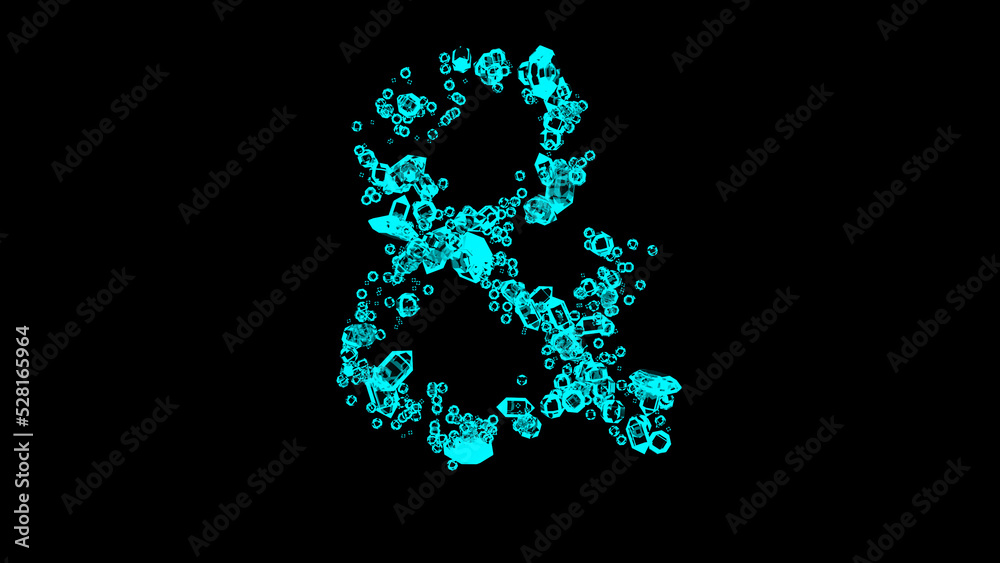 blue cartoon bijouterie finest diamonds font - ampersand, isolated - object 3D illustration