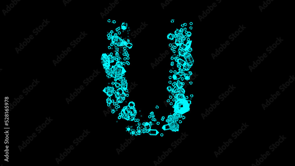 blue cartoon bijouterie transparent diamonds alphabet - letter U, isolated - object 3D rendering blue cartoon bijouterie transparent diamonds alphabet - letter U, isolated - object 3D rendering
