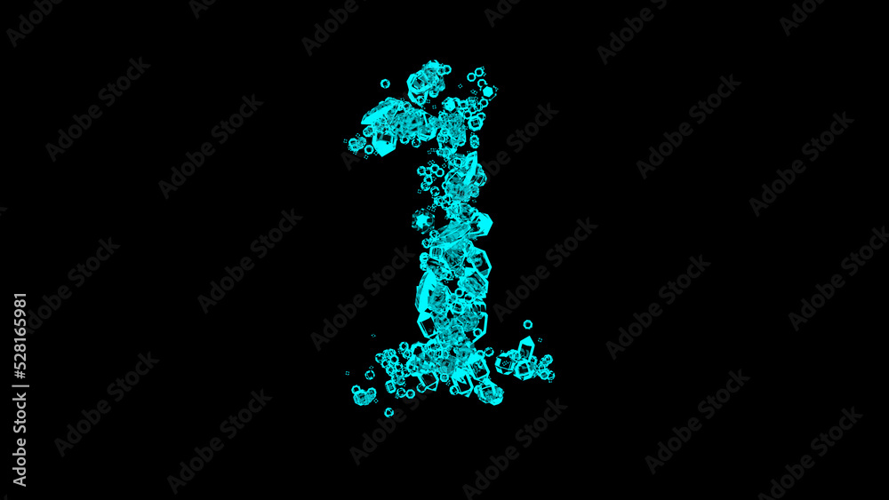 blue cartoon jewellery transparent diamonds alphabet - number 1, isolated - object 3D rendering blue cartoon jewellery transparent diamonds alphabet - number 1, isolated - object 3D rendering