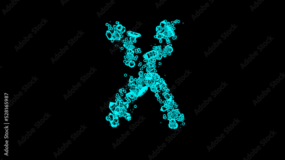 blue cartoon jewelry transparent brilliants font - letter X, isolated - object 3D rendering blue cartoon jewelry transparent brilliants font - letter X, isolated - object 3D rendering