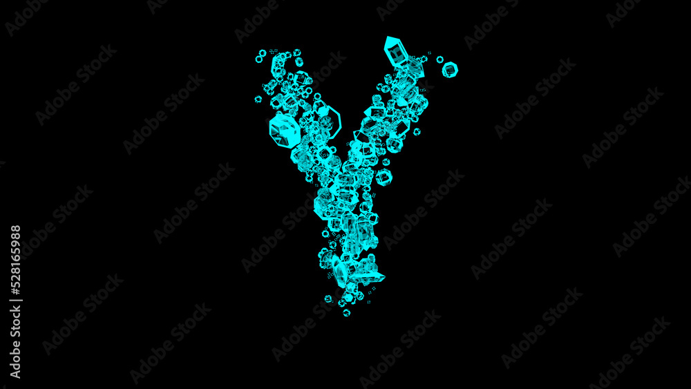 blue cartoon jewellery clear diamonds font - letter Y, isolated - object 3D rendering