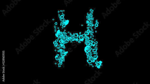 blue cartoon jewellery finest brilliants font - letter H, isolated - object 3D rendering
