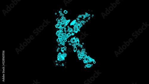 blue cartoon jewelry transparent diamonds alphabet - letter K, isolated - object 3D illustration