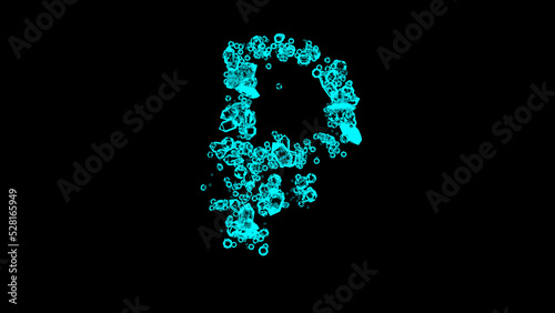 blue cartoon bijouterie transparent brilliants alphabet - rouble sign, isolated - object 3D illustration