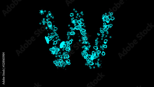 blue cartoon jewellery clear brilliants font - letter W, isolated - object 3D illustration