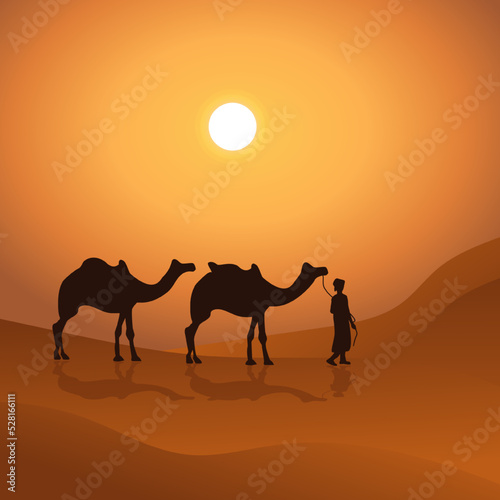 Camel caravan going through the desert vector illustrstion
