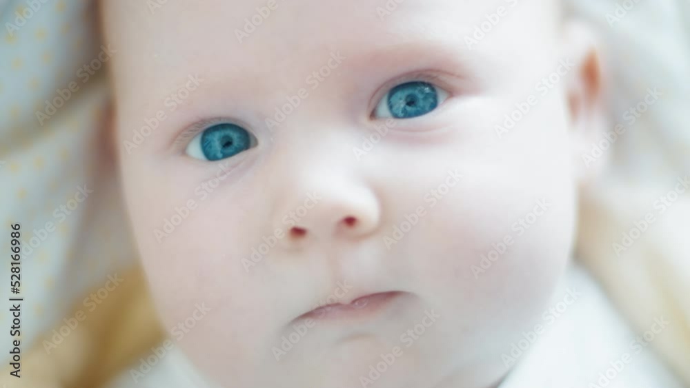 Portrait of the infant baby with blue eyes looking into the camera Portrait of the infant baby with blue eyes looking into the camera