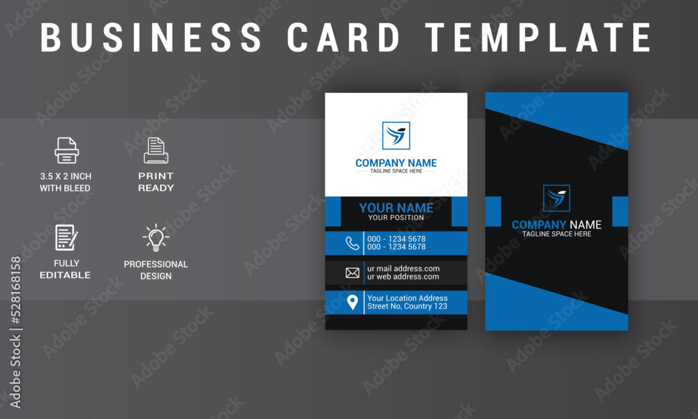 Fototapeta premium Vertical Business Card Design. Modern Card Design. Photos & Vector Standard Template
